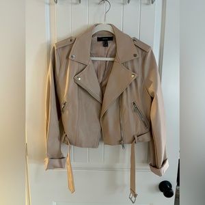 Linen/Cream/Tan Faux Leather Jacket
